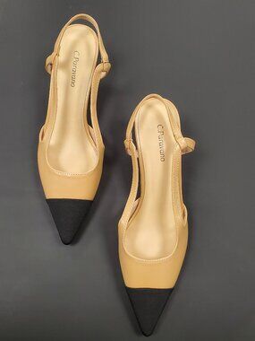 C.Paravano Slingback Heels, Tan & Black, Size 8.5
